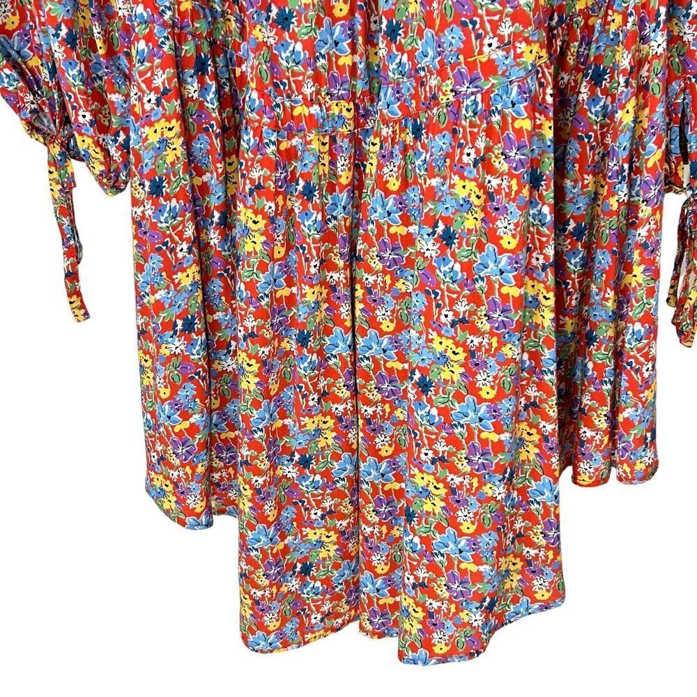 Perseverance London Dress Womens Small Red Floral Boho Cottage Core Tie Gathered - Picture 7 of 13